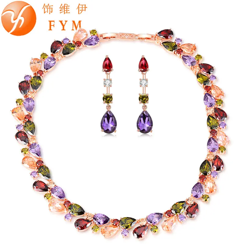 FYM Mona Lisa Luxury Colorful Cubic Zircon Necklace Crystal Drop Earrings Rose Gold Color Jewelry Sets For Bridal Wedding Party
FYM Mona Lisa Luxury Colorful Cubic Zircon Necklace Crystal Drop Earrings Rose Gold Color Jewelry Sets For Bridal Wedding Party