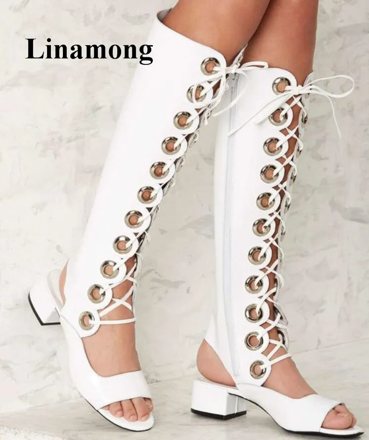 2018 Fashion White Grommet Cross-tied Chunky Heel Rome Style Long Tube Boot Summer Sexy Women Sandals Normal Size Boots Sandals
2018 Fashion White Grommet Cross-tied Chunky Heel Rome Style Long Tube Boot Summer Sexy Women Sandals Normal Size Boots Sandals
