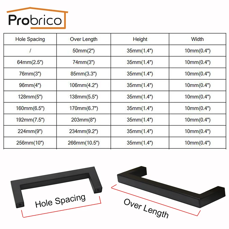 Probrico 30 Pcs Black Square Stainless Steel Cabinet Pulls 2'-10'/50mm-256mm Door Handles Kitchen Furniture Drawer Cabinet Pulls
Probrico 30 Pcs Black Square Stainless Steel Cabinet Pulls 2'-10'/50mm-256mm Door Handles Kitchen Furniture Drawer Cabinet Pulls