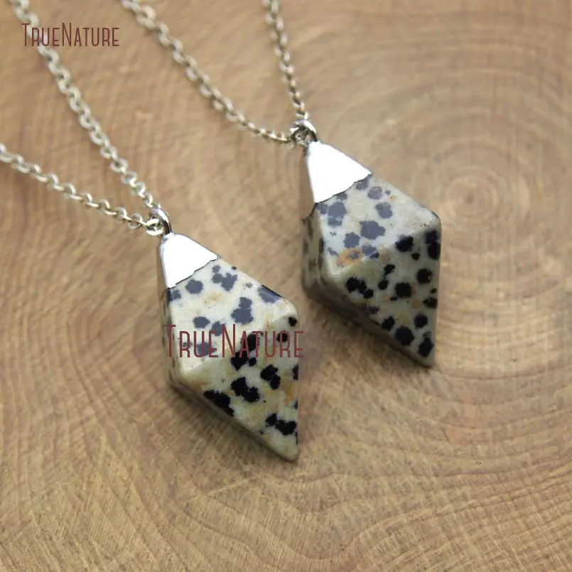 Wholesale Silver Electroplated Link Chains Rhombus Shape Pendant Necklace Dalmatian Jaspers Stone Necklace In 18 inch NM10618
Wholesale Silver Electroplated Link Chains Rhombus Shape Pendant Necklace Dalmatian Jaspers Stone Necklace In 18 inch NM10618