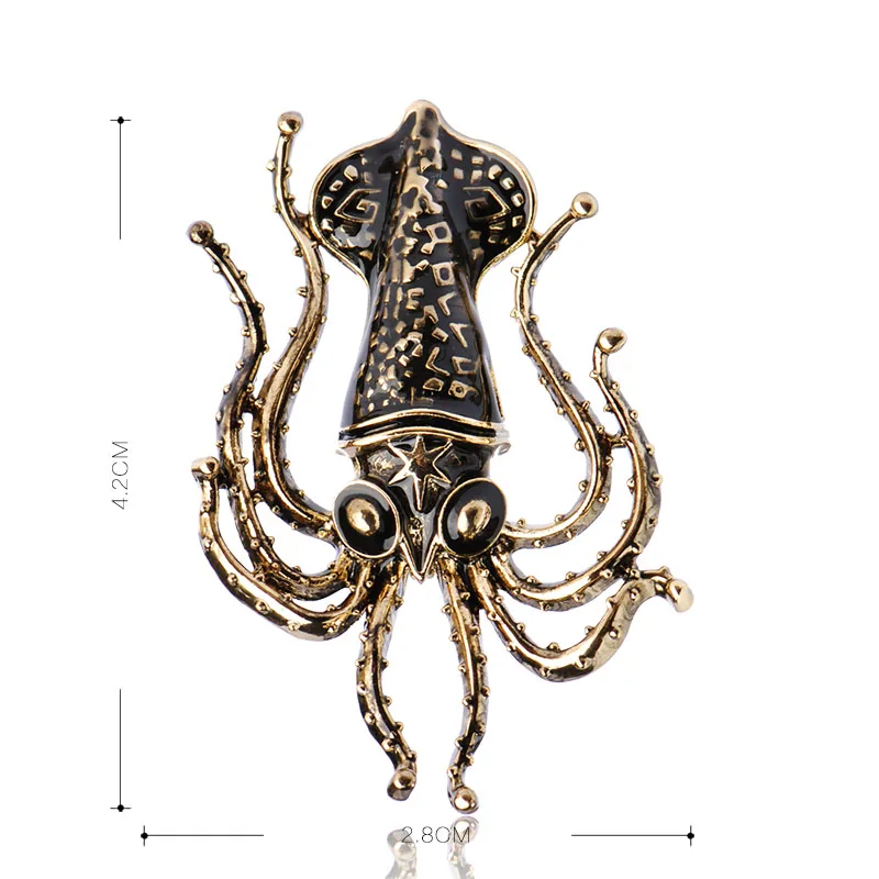 Женская/Детская брошь в форме осьминога Blucome Винтажная из Античного золотого