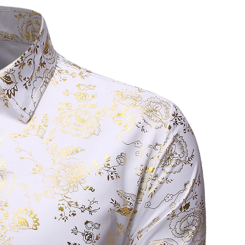Gold Bronzing Shirt Men Floral Print Mens Dress Shirt Brand New Autumn Long Sleeve Chemise Homme Casual White Camisa Masculina
Gold Bronzing Shirt Men Floral Print Mens Dress Shirt Brand New Autumn Long Sleeve Chemise Homme Casual White Camisa Masculina