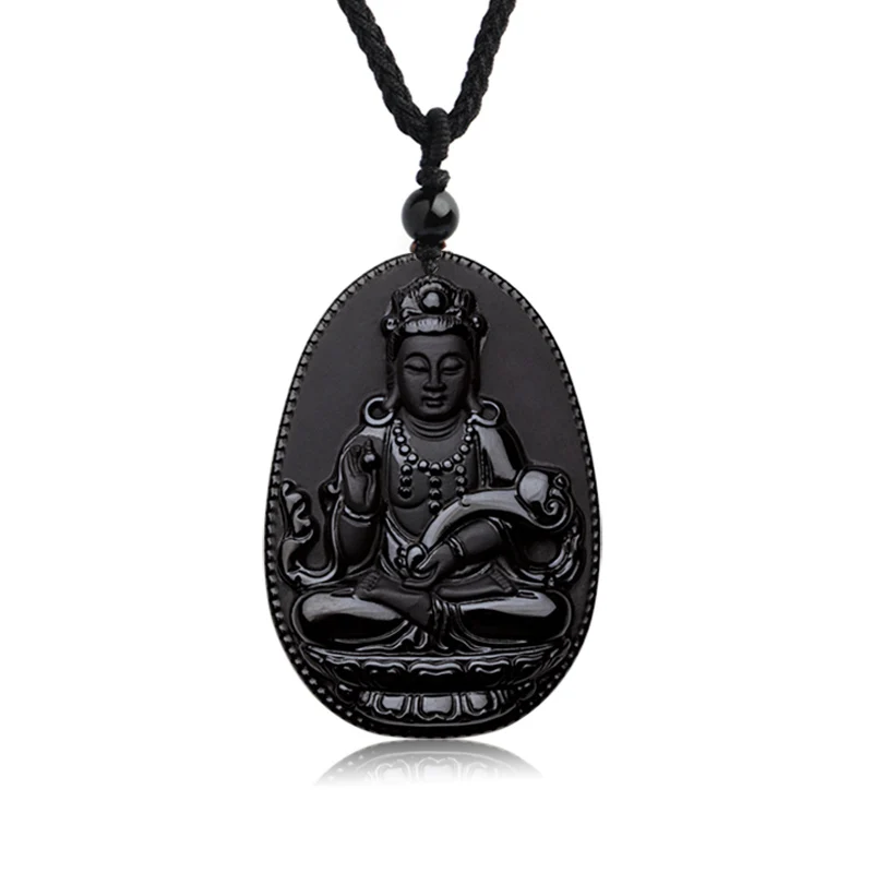 Ювелирные изделия Ruyi Guanyin обсидиановое Ожерелье Подвеска натуральные камни