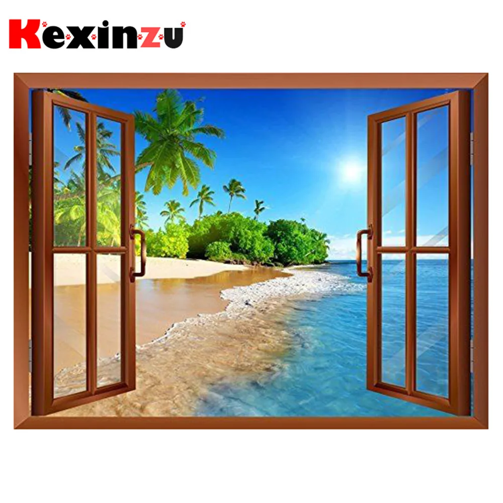 Алмазная 5D картина kexinzu сделай сам квадратная/круглая пляжное окно вышивка