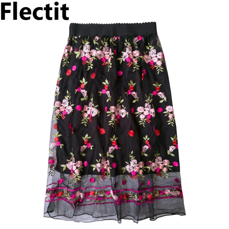 Юбка женская трапециевидная из тюля с цветочной вышивкой|a line skirt|line skirta skirt |
