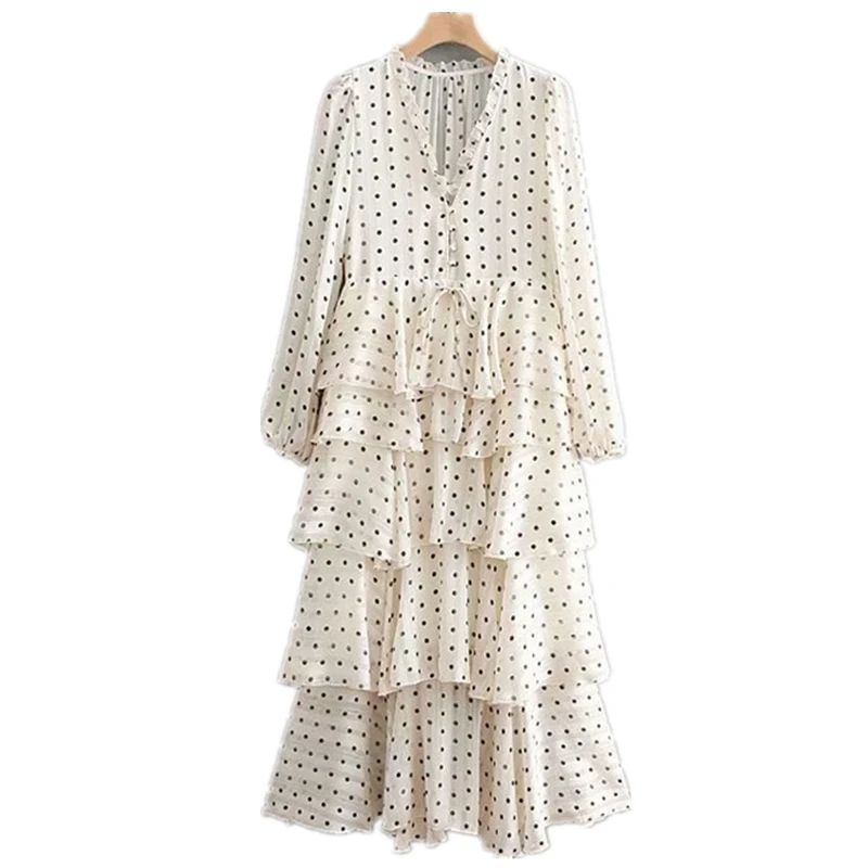 2019 Retro Sweet Dot Print Ruffled Long Dress Women Fashion V-neck Long Sleeve Women's Cake Dress Casual Vestidos Mujer
2019 Retro Sweet Dot Print Ruffled Long Dress Women Fashion V-neck Long Sleeve Women's Cake Dress Casual Vestidos Mujer