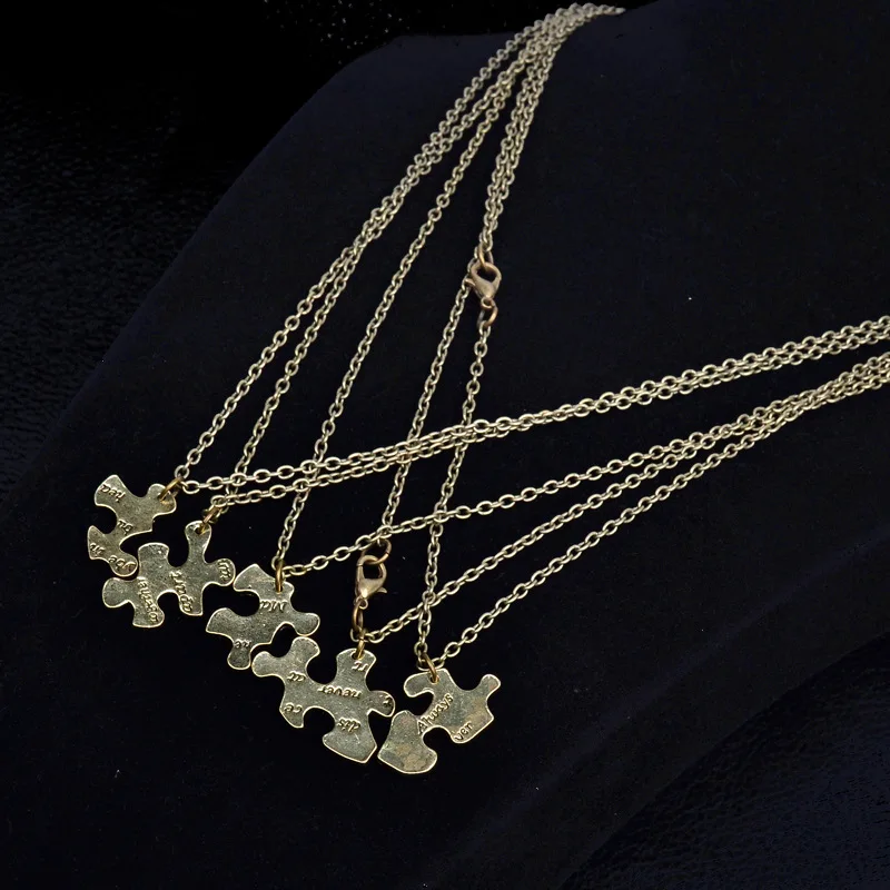 Euro-American Best Friends Personality Jewelry Five Pieces Puzzle Pendant Necklace For Gifts Wholesale 6sets/lot, 5pcs/set total
Euro-American Best Friends Personality Jewelry Five Pieces Puzzle Pendant Necklace For Gifts Wholesale 6sets/lot, 5pcs/set total
