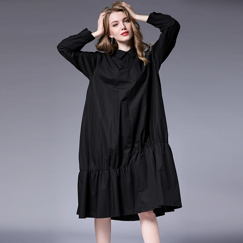 Women Plus size dresses loose Turn down collar Elegant dress High waist Big yards solid oversize cotton dress autumn new
Women Plus size dresses loose Turn down collar Elegant dress High waist Big yards solid oversize cotton dress autumn new
