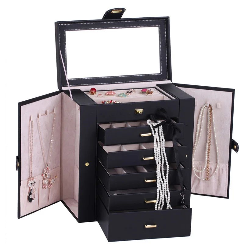 Large PU Jewelry Box Watch Case Beads Earrings Rings Jewelry Armoire Storage Case Black Red Leather Trinket Organizer
Large PU Jewelry Box Watch Case Beads Earrings Rings Jewelry Armoire Storage Case Black Red Leather Trinket Organizer