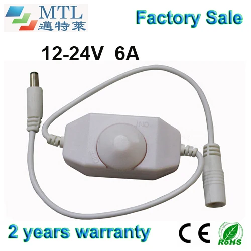 LED inline dimmer controller 12-24V / 6A, 50 pcs/lot, white, with DC plug adapter, for single color LED strip, Factory Wholesale
LED inline dimmer controller 12-24V / 6A, 50 pcs/lot, white, with DC plug adapter, for single color LED strip, Factory Wholesale
