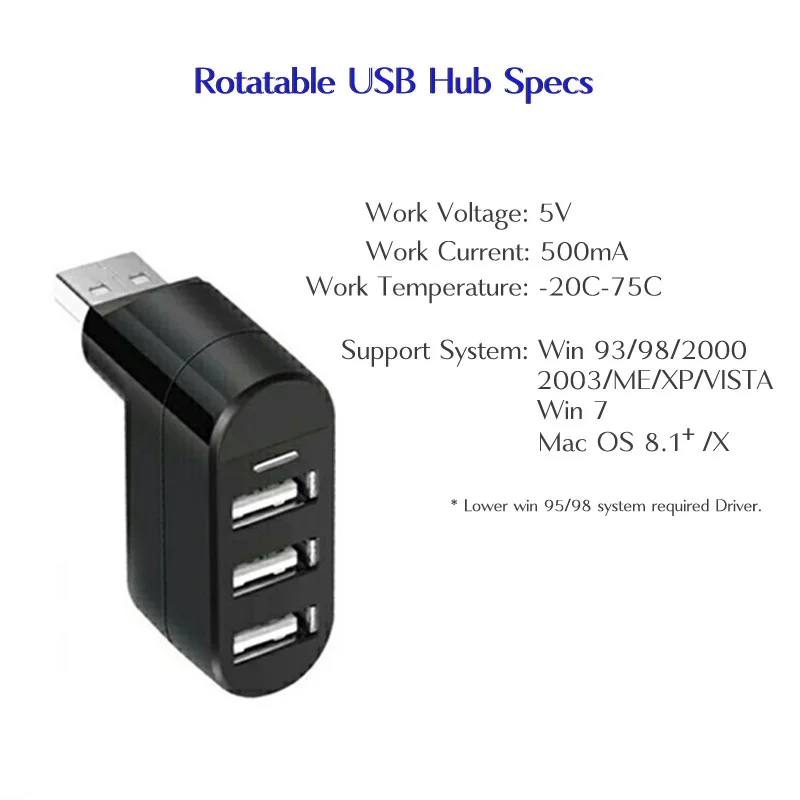 3-in-1 USB2.0/3.0 Ports HUB High Speed Rotating Splitter For PC/Laptop Connector Equipment Adapter 270 Degree Rotation
3-in-1 USB2.0/3.0 Ports HUB High Speed Rotating Splitter For PC/Laptop Connector Equipment Adapter 270 Degree Rotation