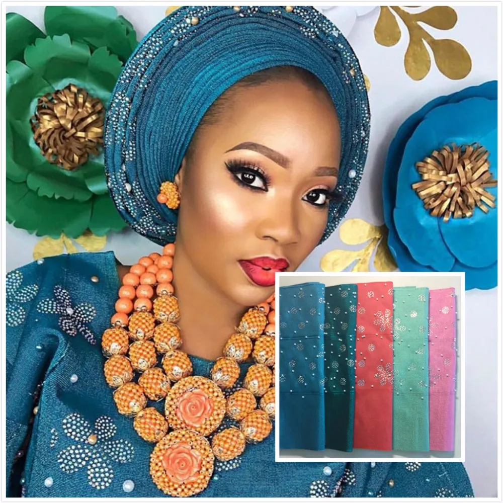 Женская африканская ткань из бисера ASO OKE Gele для головы и плеча вечерние галстук в