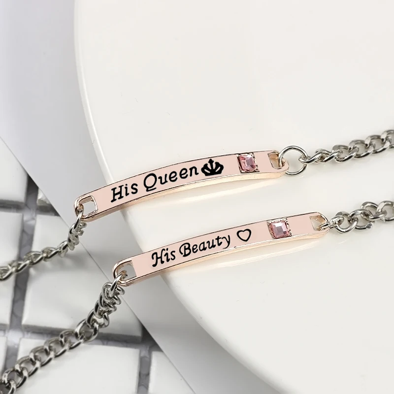 Fashionable Couple Bracelet Lettering "His Queen And Her King" Gold Black Rectangular Charm To Lovers Jewelry Christmas Gift
Fashionable Couple Bracelet Lettering "His Queen And Her King" Gold Black Rectangular Charm To Lovers Jewelry Christmas Gift