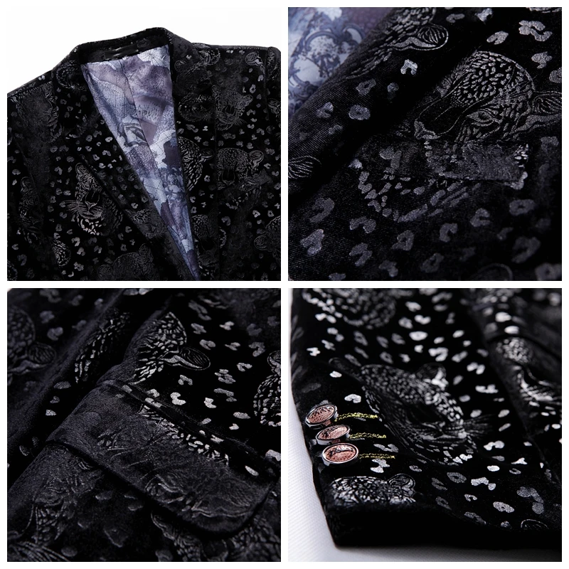 JZ CHIEF Men Velvet Blazer Slim Fit Halloween Print Tigers Black Jacket Single Breasted 2 Button Suit Jacket Blazer Overcoat Man
JZ CHIEF Men Velvet Blazer Slim Fit Halloween Print Tigers Black Jacket Single Breasted 2 Button Suit Jacket Blazer Overcoat Man