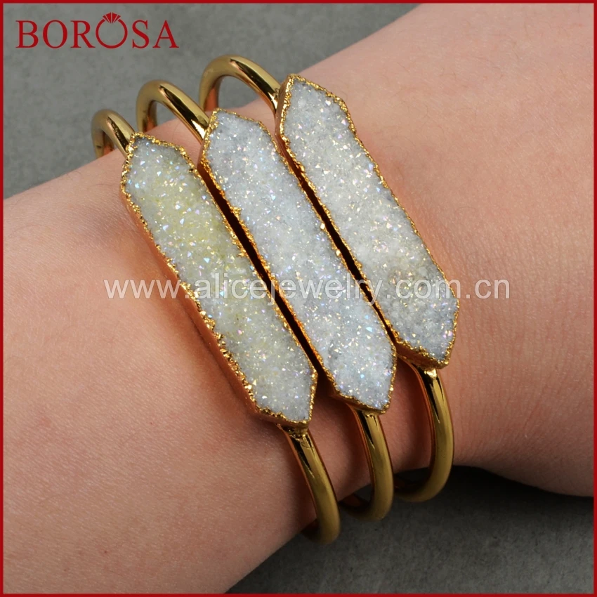 BOROSA 5 шт. натуральный хрустальный титановый AB Geode Druzy браслеты золотой цвет