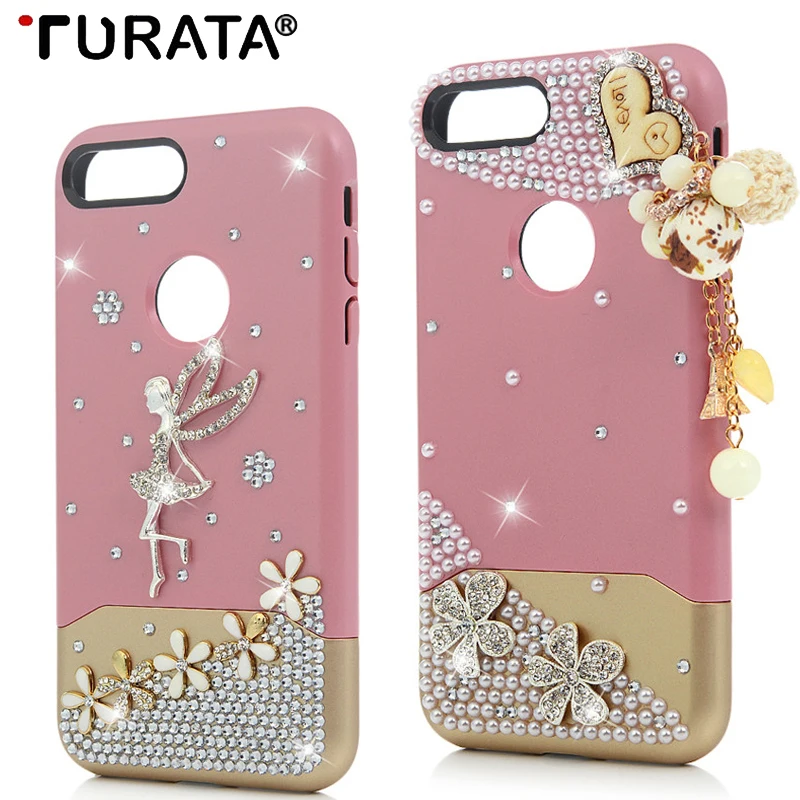 Чехол для телефона Turata 3D со стразами iPhone 7 8 Plus жесткий пластик + мягкий чехол из