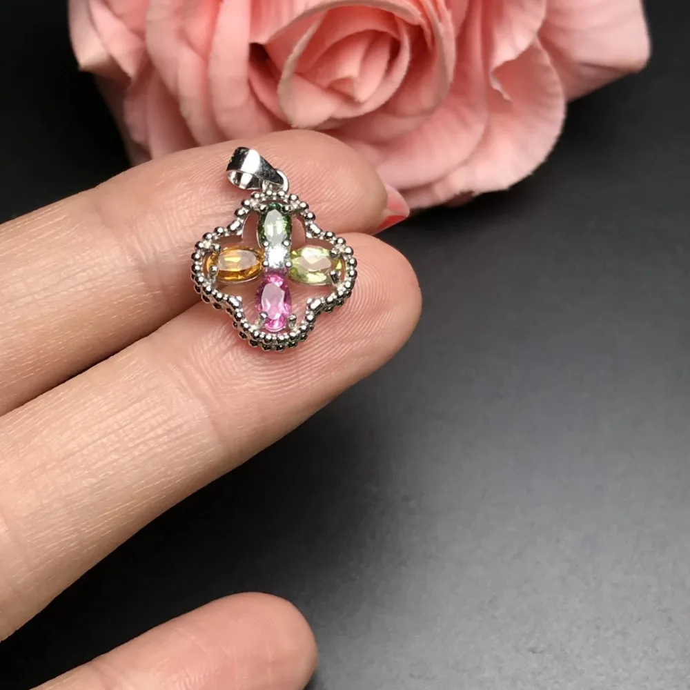 Lucky clover natural Multicolor tourmaline Pendant natural gemstone pendant necklace S925 silver women girl party fine jewelery
Lucky clover natural Multicolor tourmaline Pendant natural gemstone pendant necklace S925 silver women girl party fine jewelery