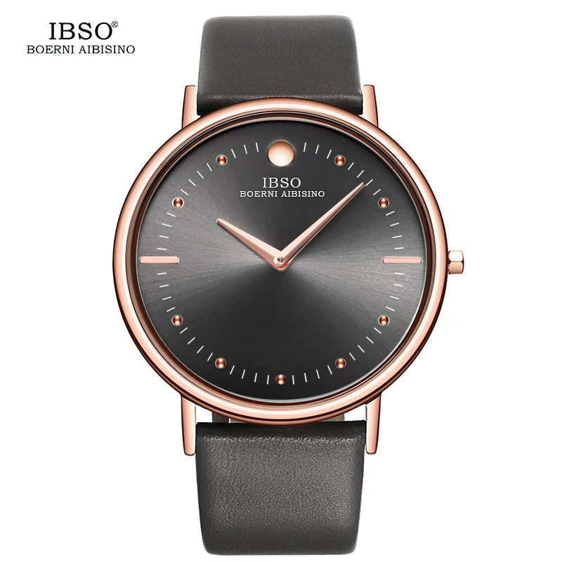 

IBSO Brand 7.5MM Ultra-thin Men's Quartz Watch Original Design Leather Strap Quartz Watches Mens Wristwatch Relogio Masculino