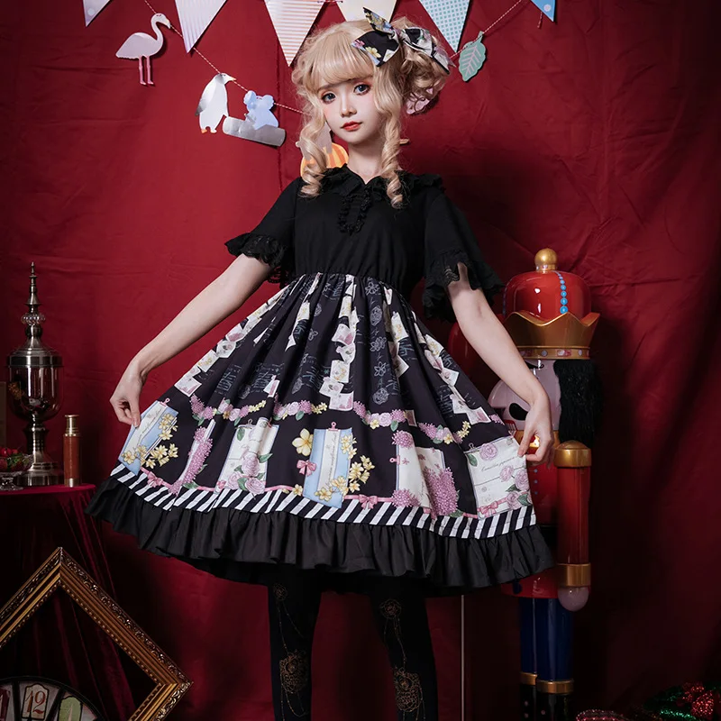 Spring Summer OP Lolita Dress Women Sweet Lace Ruffle High Waist Dress Short Sleeve Kawaii Print Ladies Dresses T692
Spring Summer OP Lolita Dress Women Sweet Lace Ruffle High Waist Dress Short Sleeve Kawaii Print Ladies Dresses T692