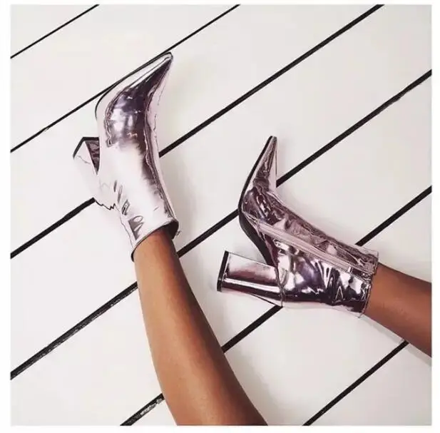 Fashion Mirror Patent Leather Ankle Boots Thick Heels Pointed Toe Short Boots Women Side Zipper Gladiator Sandals Boots
Fashion Mirror Patent Leather Ankle Boots Thick Heels Pointed Toe Short Boots Women Side Zipper Gladiator Sandals Boots