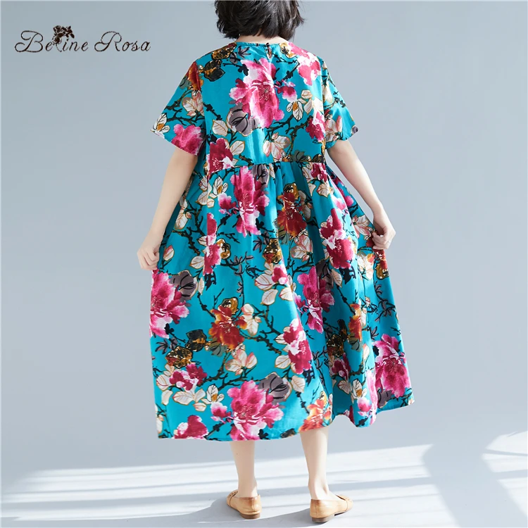BelineRosa Holiday Beach Style Flower Printing Cotton Linen Dresses High Waist Short Sleeve Summer Large Size Dress BSDM0246
BelineRosa Holiday Beach Style Flower Printing Cotton Linen Dresses High Waist Short Sleeve Summer Large Size Dress BSDM0246