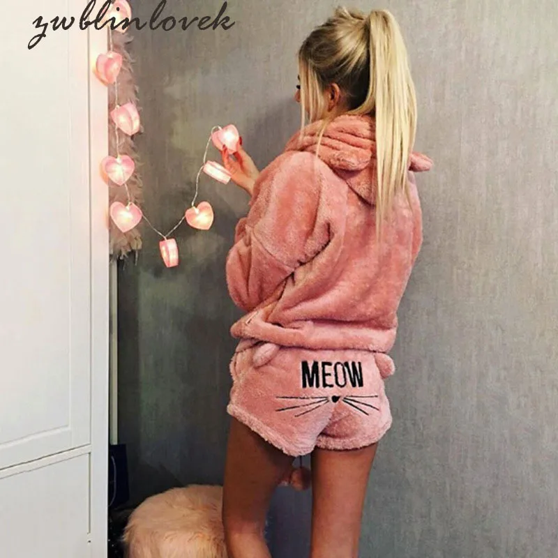 Autumn Winter Women Pyjamas Sets Soft Velvet Suit Flannel Long Sleeve Hooded Cartoon Animal Hoodies Short Pants Sleepwear 2C0049
Autumn Winter Women Pyjamas Sets Soft Velvet Suit Flannel Long Sleeve Hooded Cartoon Animal Hoodies Short Pants Sleepwear 2C0049
