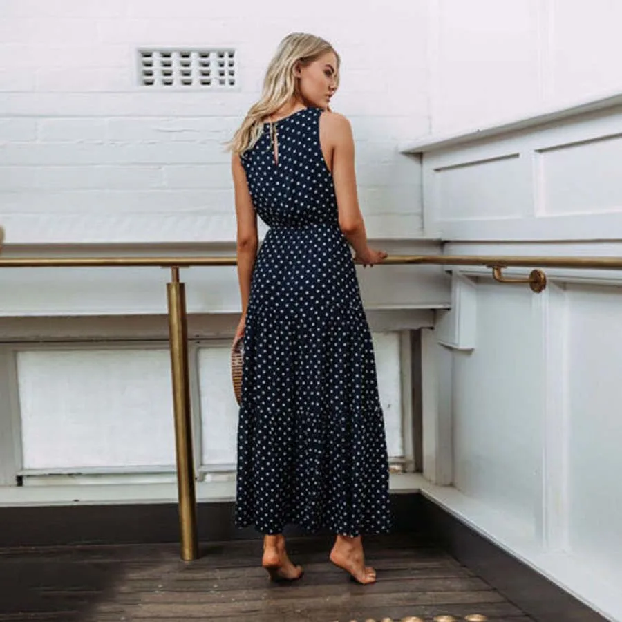 2018 Sexy Women Summer Boho Casual Long Dress Sundress Polka-dot sleeveless dress Female Loose O Neck Clothing
2018 Sexy Women Summer Boho Casual Long Dress Sundress Polka-dot sleeveless dress Female Loose O Neck Clothing