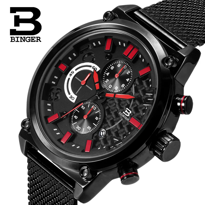 Genuine BINGER Brand Men quartz watch leather strap steel waterproof sports calendar military fashion large dial Chronograph
Genuine BINGER Brand Men quartz watch leather strap steel waterproof sports calendar military fashion large dial Chronograph