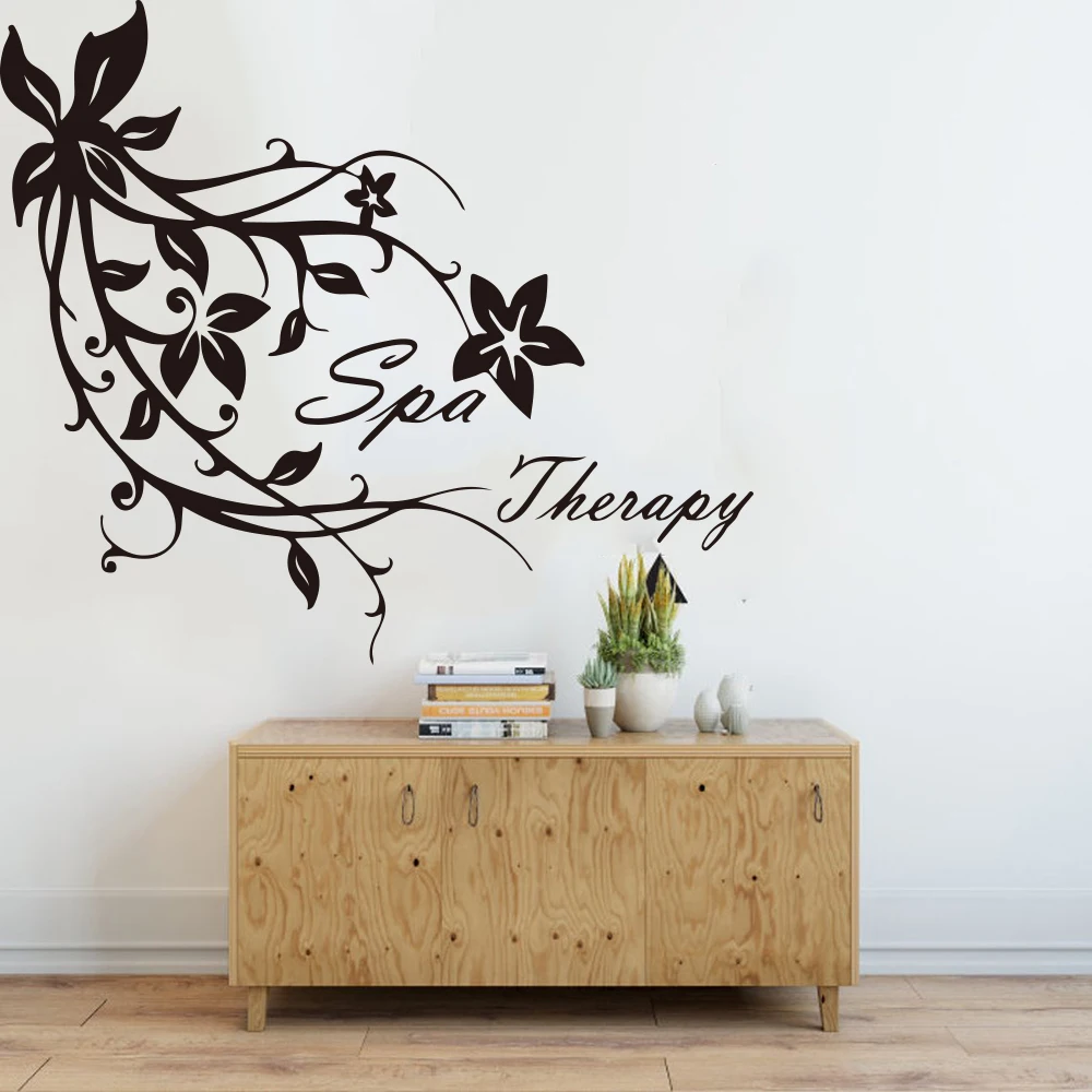 

Spa Therapy Words Flower Beauty Salon Wall Sticker Hair Nail Manicure Spa Beauty Salon Window Wall Decal Decor Vinyl