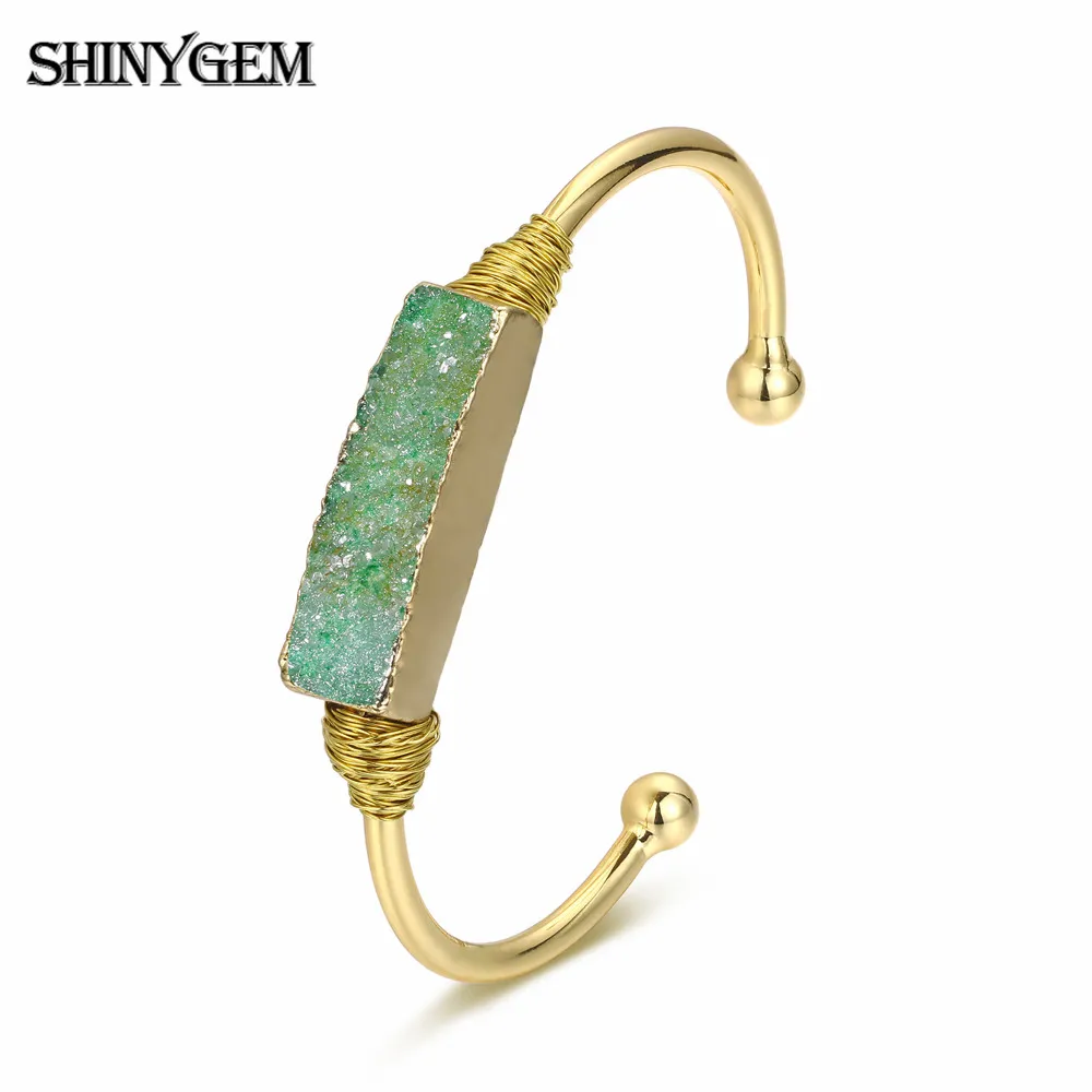ShinyGem Rectangle Natural Crystal Druzy Bangles Vintage Charm Handmade Open Cuff Gold Wire Gem Stone Bracelets For Women Gift
ShinyGem Rectangle Natural Crystal Druzy Bangles Vintage Charm Handmade Open Cuff Gold Wire Gem Stone Bracelets For Women Gift