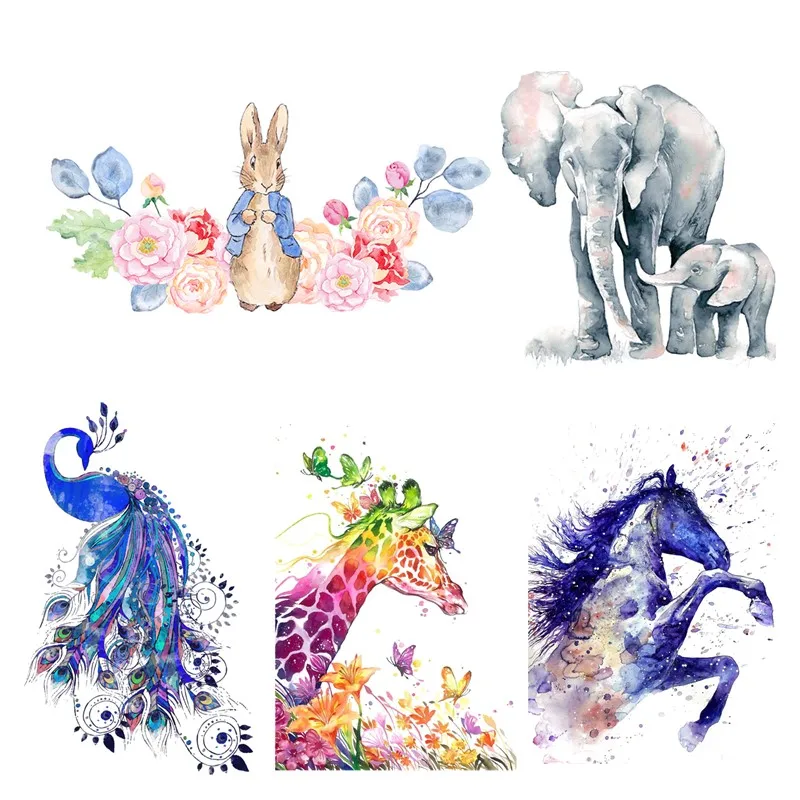 Watercolor Peacock Elephant Horse Giraffe Iron on Heat Transfer Printing Patches Sticker Washable for Kids Clothes DIY Appliques
Watercolor Peacock Elephant Horse Giraffe Iron on Heat Transfer Printing Patches Sticker Washable for Kids Clothes DIY Appliques