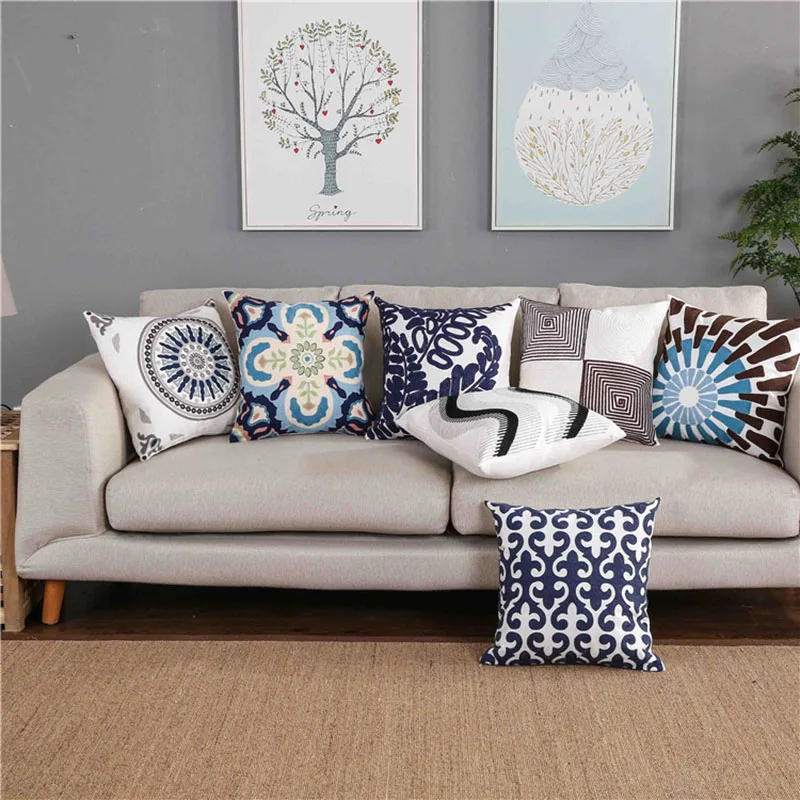 Home Decorative Embroidered Cushion Cover Blue Floral Mandala Leaves Wave Pillow Case Cotton Square Pillow Cover 45x45cm
Home Decorative Embroidered Cushion Cover Blue Floral Mandala Leaves Wave Pillow Case Cotton Square Pillow Cover 45x45cm