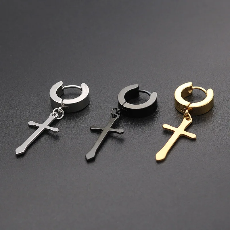 12pcs/lot Surgical Stainless Steel with dangle Cross hoop Earring Backing Punk Crosses Men womens Earrings body piercing Jewelry | Украшения