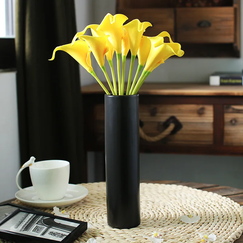 Простая Современная матовая черная керамическая художественная ваза столовая