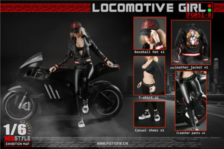 FG051B DIY 1:6 Female Rider Clothes Black Locomotive Girl Clothing fit 12 inches Woman Action Figure Body Accessories
FG051B DIY 1:6 Female Rider Clothes Black Locomotive Girl Clothing fit 12 inches Woman Action Figure Body Accessories
