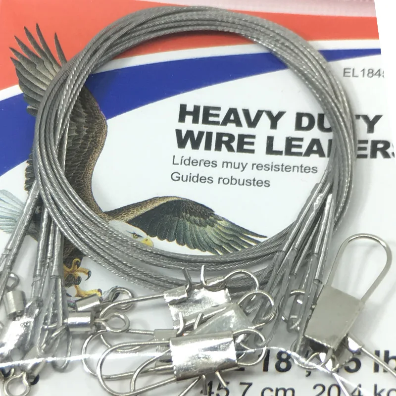 6pcs 44lb 45cm Fishing Line Steel Wire Guide With Rolling Swivel Duo-Lock Snap Anti-bait Rig Leadcore Leash | Спорт и развлечения