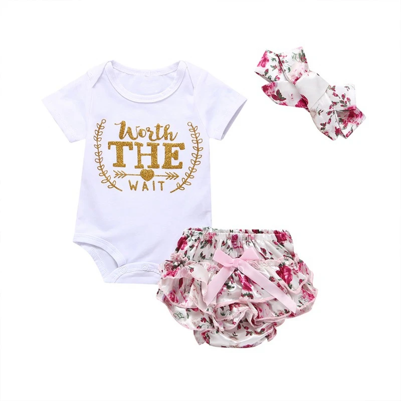 3PCS Summer T-shirt Tops Short Sleeve Romper Headbands Infant Baby Girls Clothing Floral Short Outfits Girl Clothes Set
3PCS Summer T-shirt Tops Short Sleeve Romper Headbands Infant Baby Girls Clothing Floral Short Outfits Girl Clothes Set