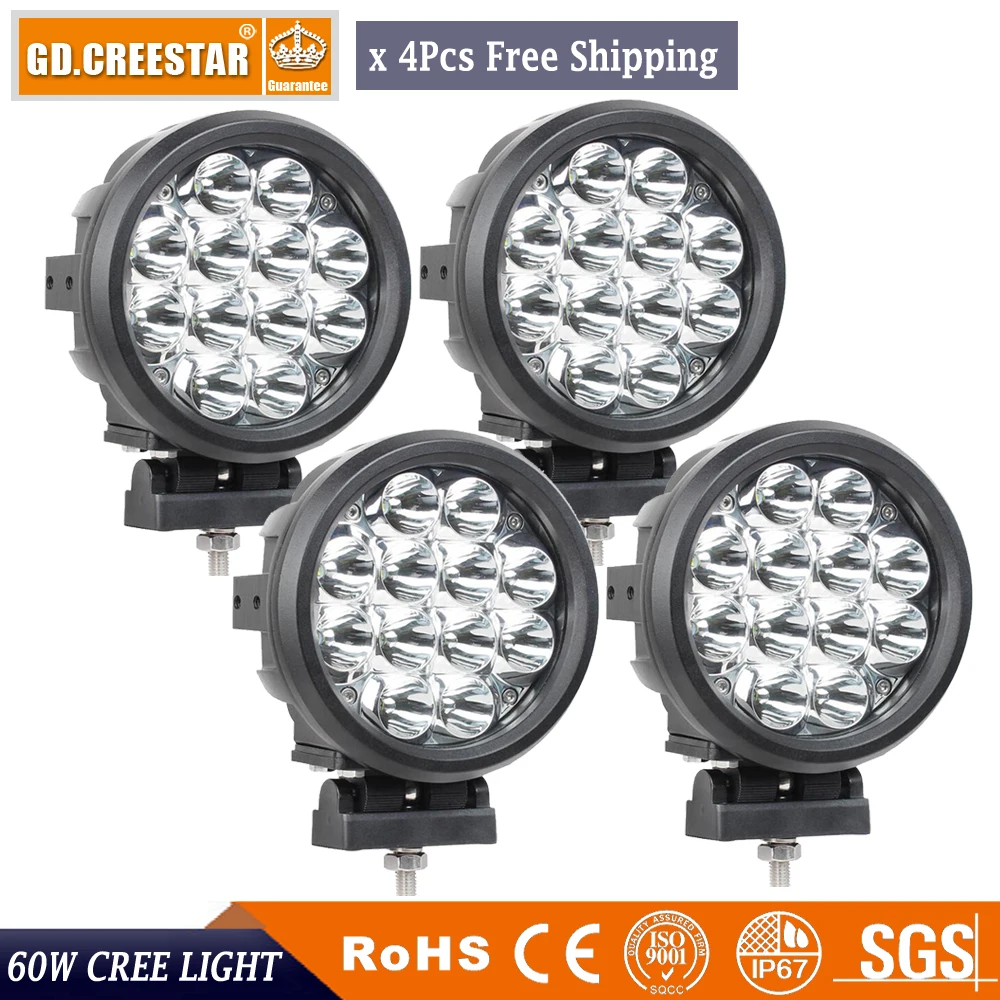 60Watts Round Led Off Road Lights 12V 24V Led Spot Driving Work Light 4x4 Truck Boat Marine Mining lamp 12Leds with bracket X4PC
60Watts Round Led Off Road Lights 12V 24V Led Spot Driving Work Light 4x4 Truck Boat Marine Mining lamp 12Leds with bracket X4PC