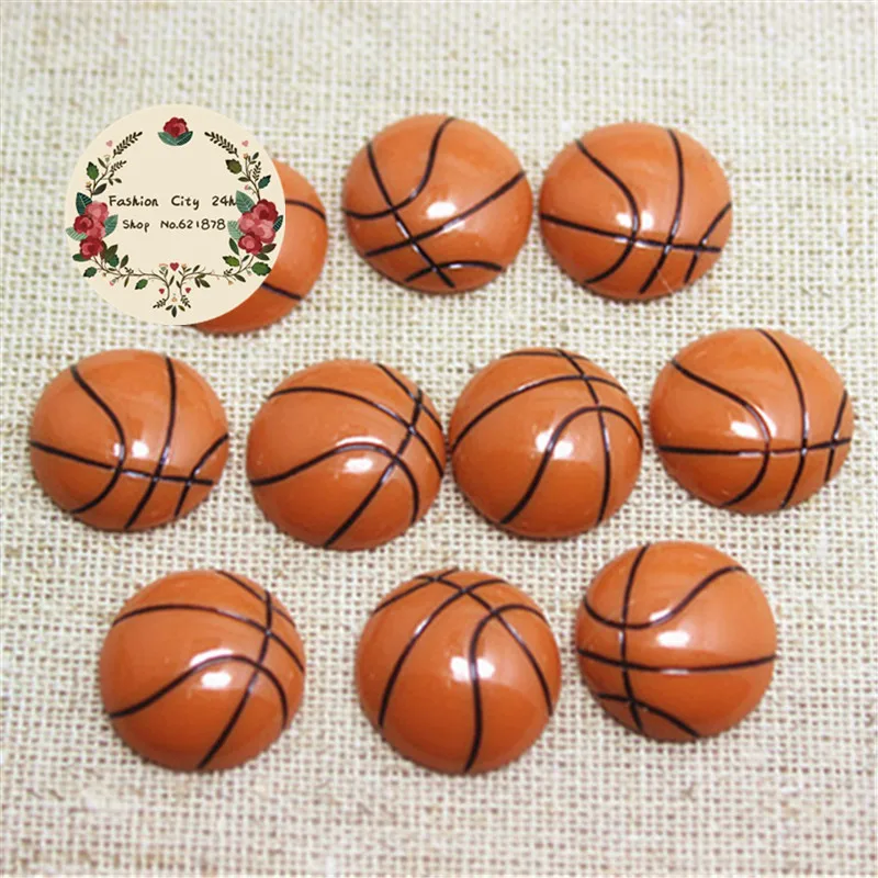 50pcs Kawaii 15mm resin basketball miniature charm art flatback cabochon DIY craft decoration