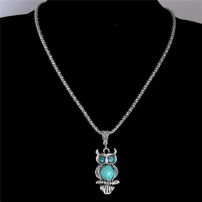 SHUANGR High quality natural stone blue eyes owl necklace pendant silver color necklace vintage jewelry for wowen collier
SHUANGR High quality natural stone blue eyes owl necklace pendant silver color necklace vintage jewelry for wowen collier