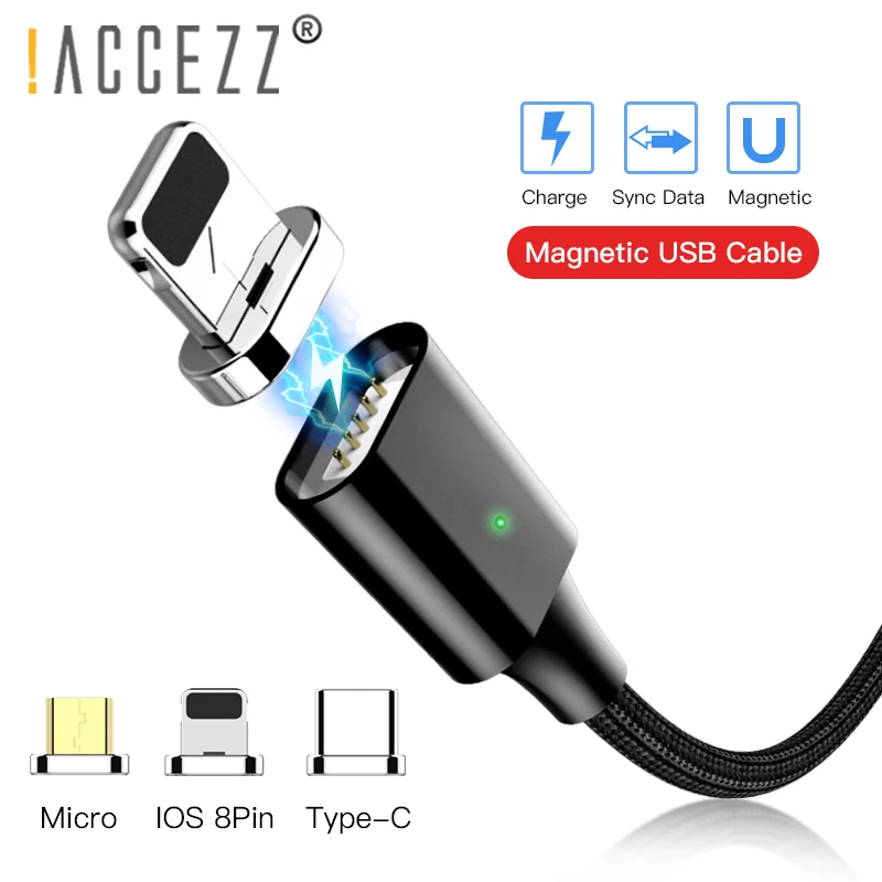 ! ACCEZZ 3 в 1 Магнитный кабель для синхронизации данных 8Pin iPhone X 8 XS Plus Micro USB Type C