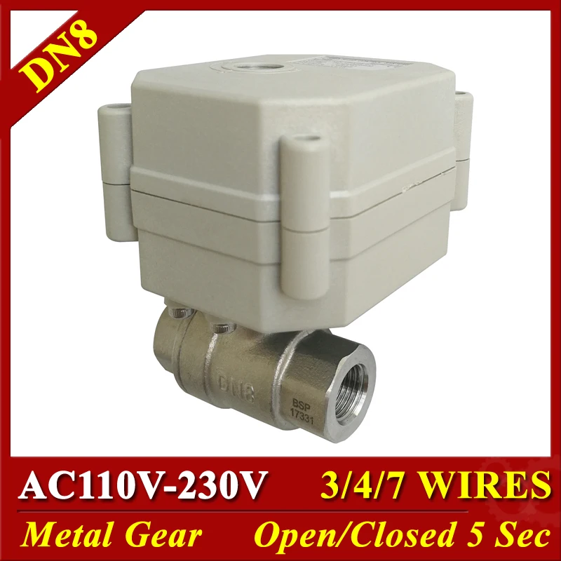 

Water Electric Valves 2 Way SS304 DN8 DN10 AC110V-230V 3/4/7 Wires 1/4" 3/8'' Normally Open/Close Valves Metal Gear Low Pressure