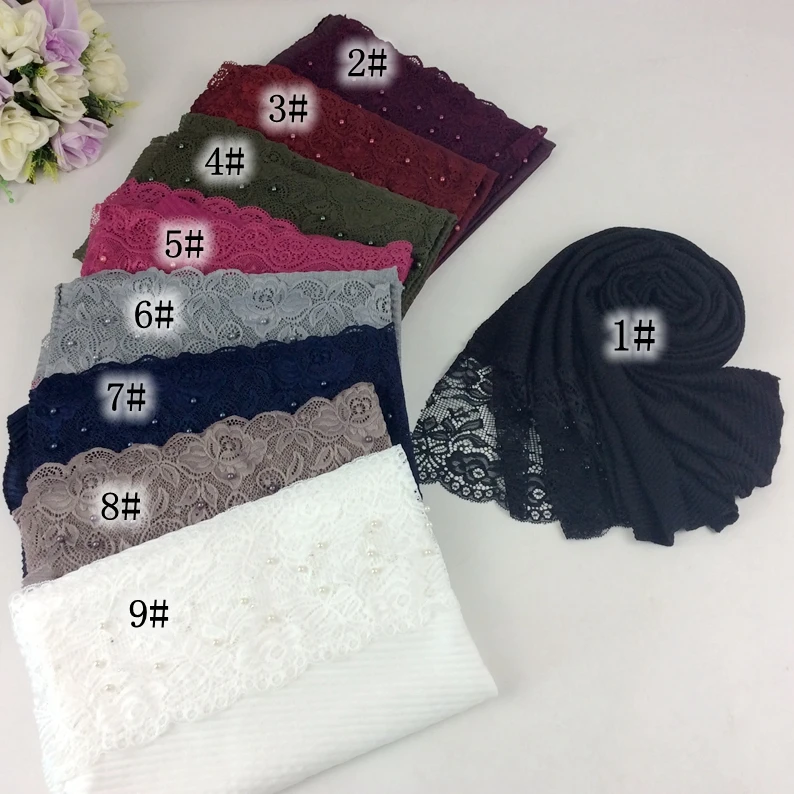 Wrinkle Plain Ripples Cotton Scarf Lace Flower With Pearls Scarves Muslim Hijab Wraps Women Shawls 10pcs/lot
Wrinkle Plain Ripples Cotton Scarf Lace Flower With Pearls Scarves Muslim Hijab Wraps Women Shawls 10pcs/lot