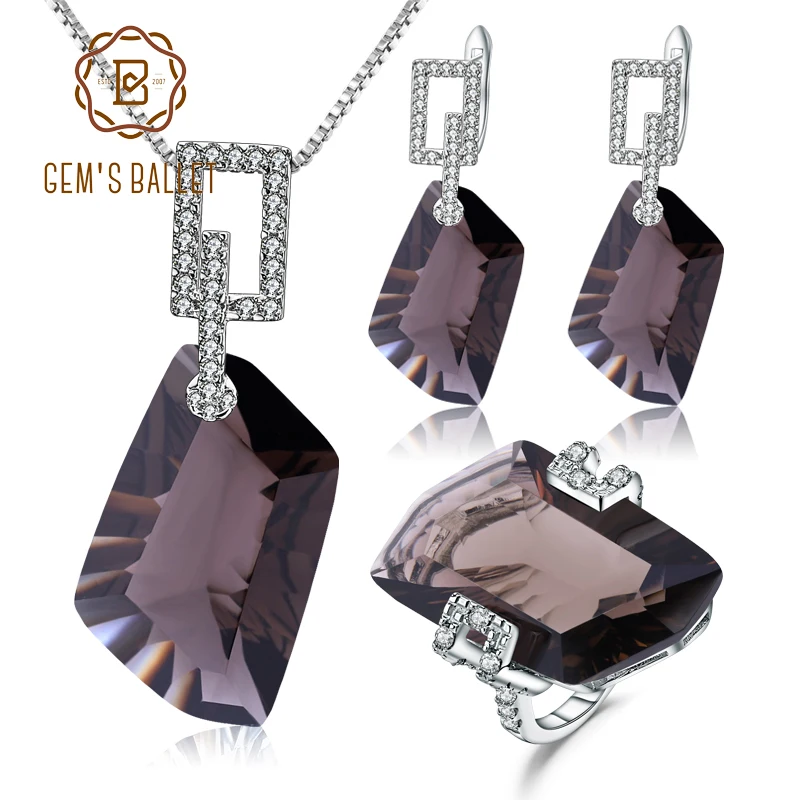 GEM'S BALLET Natural Smoky Quartz Jewelry Set 925 Sterling Silver Geometric Necklace Earrings Ring Set For Women Wedding Jewelry
GEM'S BALLET Natural Smoky Quartz Jewelry Set 925 Sterling Silver Geometric Necklace Earrings Ring Set For Women Wedding Jewelry