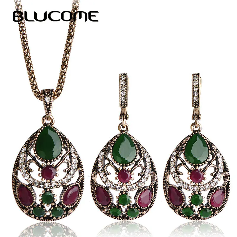 Blucome Vintage Women Necklace Earrings Sets Turkish Jewelry Set Blue Acrylic Resin Heart Pendant Colar Long Pendientes Brincos
Blucome Vintage Women Necklace Earrings Sets Turkish Jewelry Set Blue Acrylic Resin Heart Pendant Colar Long Pendientes Brincos