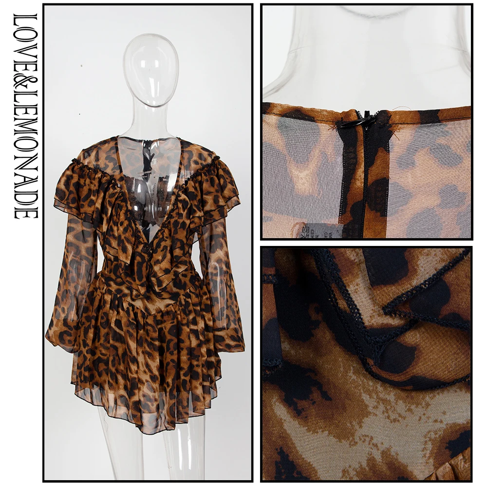LOVE&LEMONADE Sexy Deep V-Neck Ruffled Trim Leopard-Print Chiffon Fit Playsuit LM81616
LOVE&LEMONADE Sexy Deep V-Neck Ruffled Trim Leopard-Print Chiffon Fit Playsuit LM81616