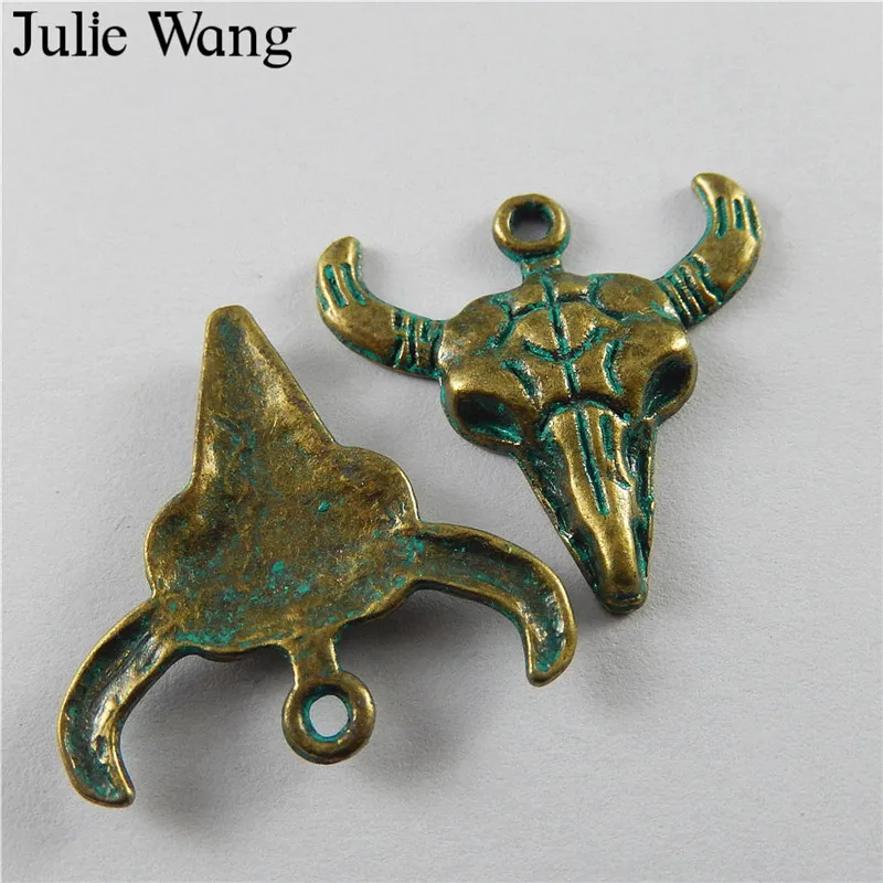 Julie Wang 10 шт. сплав Античный Зеленый Винтаж голова быка кулоны подвесы фурнитура