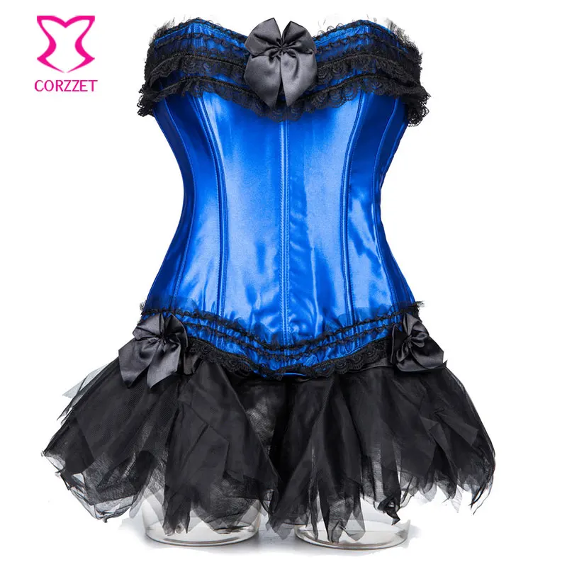 Blue Satin Overbust Waist Trainer Corset Tutu Skirt Burlesque Dress Sexy Korsett Women Corsets And Bustiers Gothic Corset Dress
Blue Satin Overbust Waist Trainer Corset Tutu Skirt Burlesque Dress Sexy Korsett Women Corsets And Bustiers Gothic Corset Dress
