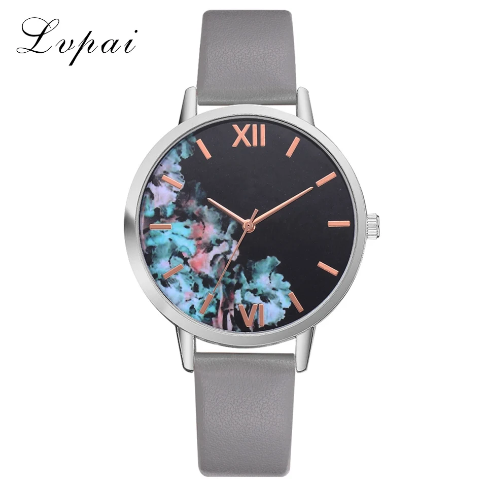 Lvpai/модные часы с серебряными цветами и кожаным ремешком женские часы-браслет из