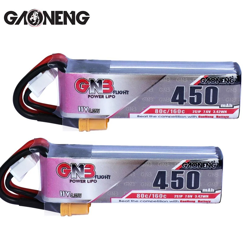 2PCS GaoNeng GNB 450mAh 2S 7.6V HV 80C/160C Lipo Battery JST XT30 Plug For iFlight Betafpv Drone Mini FPV Racing Drone RC Parts
2PCS GaoNeng GNB 450mAh 2S 7.6V HV 80C/160C Lipo Battery JST XT30 Plug For iFlight Betafpv Drone Mini FPV Racing Drone RC Parts